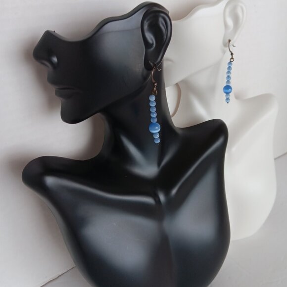 Hand Crafted Periwinkle Blue Dangle Earrings With Banded Agate Round Beads NWT - Picture 11 of 16